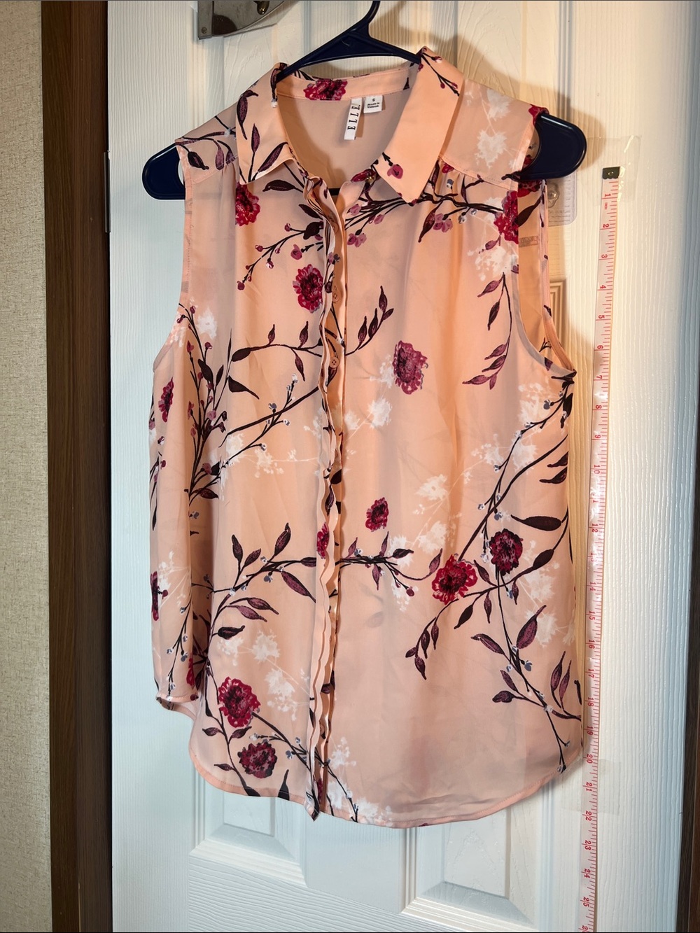 Elle Peach Floral Sleeveless Button-Front Camisole